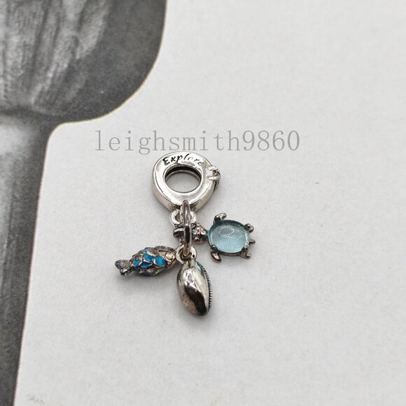 Pandora Fish, Sea Turtle & Conch Triple Dangle Charm - Picture 3 of 3